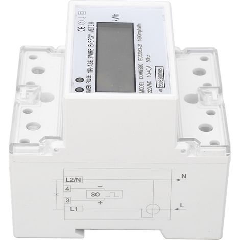 Einphasiger 2-Draht-4P-Digital-LCD-Energiezähler, kWh-Wattmeter, Stromverbrauch, DIN-Schiene 35 mm, 220 V (1/5)