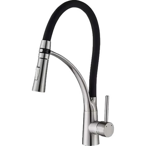 Robinet de cuisine, douchette escamotable, mono commande, Nickel brossé (1/2)
