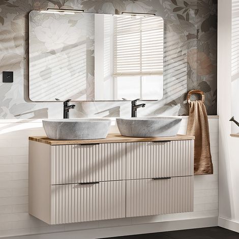 Waschplatz Set mit 120cm Waschtisch, 2-teilig, in kaschmir und Eiche, ADELAIDE-56-CASHMERE (1/5)