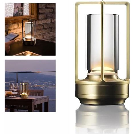 Lampe lanterne en cristal, lampe en cristal Lumisom, lampe lanterne en cristal Lumisom, lampe LED sans fil à commande tactile, lampe de table en métal, lampe de table de nuit /16 ( Color : Gol) (1/5)