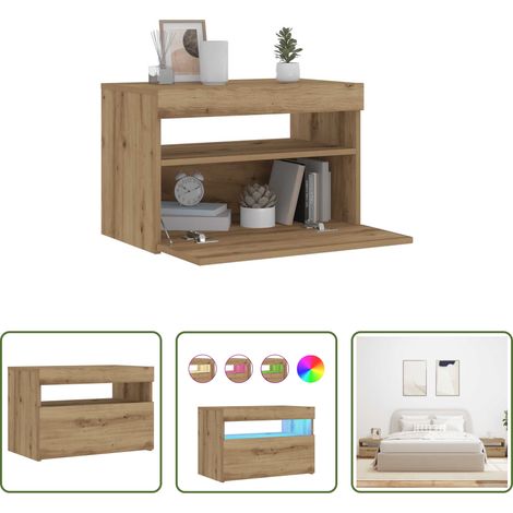 LED Nachttisch - Nachttisch mit LED-Leuchten Artisan-Eiche 60x35x40 cm (1/5)