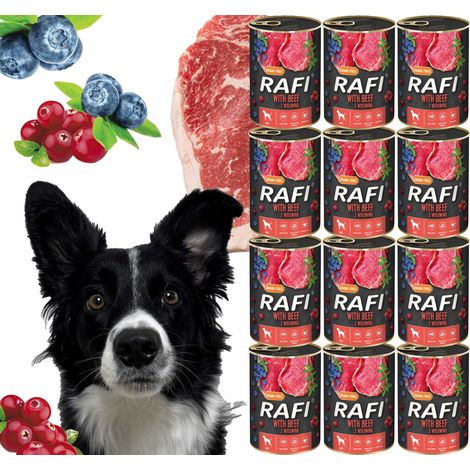 Nourriture humide pour chiens RAFI au bœuf, aux myrtilles et aux canneberges 400g - 12 pièces. (1/5)