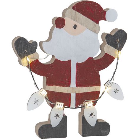 Guirlande lumineuse LED de Noël « Billy » en bois, Père Noël avec 7 LED, batterie + minuteur, multicolore, H 17 cm