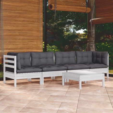 INLIFE Salon de jardin 5 pcs avec coussins Bois de pin massif (1/5)