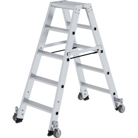 MUNK Stehleiter beidseitig begehbar mit Rollen 2x5 Stufen (1/5)