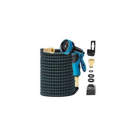 Tuyau d'arrosage extensible 15 m – Látex natural 3 sofás – Vanne d'arrêt et buse 10 funciones – Pour lavage voiture et jardin