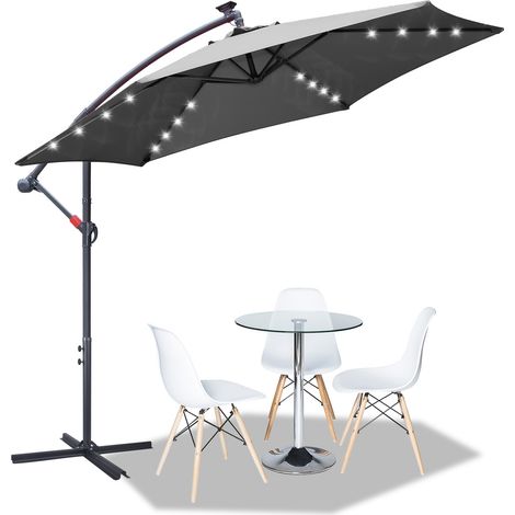 SWANEW Ombrellone con LED Ombrellone da giardino pieghevole Ombrellone da spiaggia girevole a 360° Idrorepellente Grigio 350 x 350 cm (1/5)