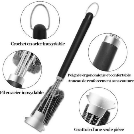 Brosse de Nettoyage pour Barbecue - MARQUE - Modèle - Acier Inoxydable - 3 en 1 - Long Manche 18 pouces (1/4)