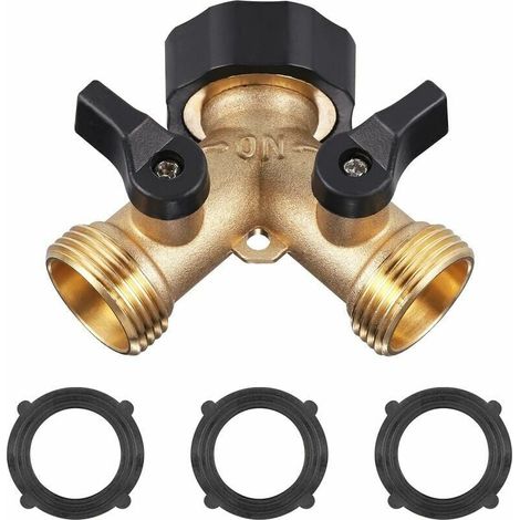 Grifo doble para lavadora, divisor de grifo de jardín de latón GU.B/bon, conector en Y con 3 tapetes de goma, 3/4 de pulgada para conectar 2 electrodomésticos, grifo de doble salida para lavadora (1/4)