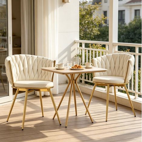 Sillas giratorias acolchadas de terciopelo beige 2 uds OKMYHOME (1/5)