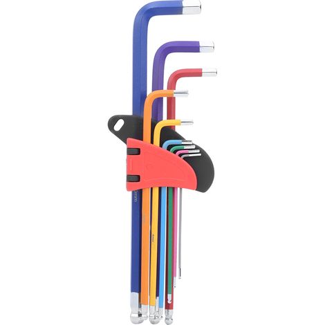 Ensemble de 9 Clés Hexagonales, 1.5mm-10mm Métrique CRV Ensemble D'outils de clé Hexagonale à Tête Plate Allongée à Tête Plate, pour Automobiles, Véhicules électriques.