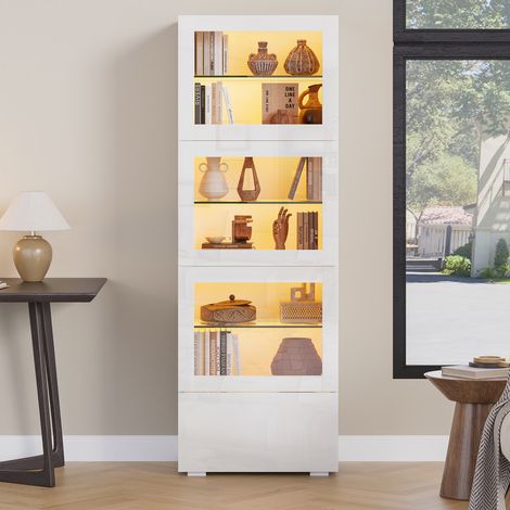 Armoire Vitrine - Blanc - 60x40x173cm - LED - 3 Portes - 1 Tiroir (1/5)