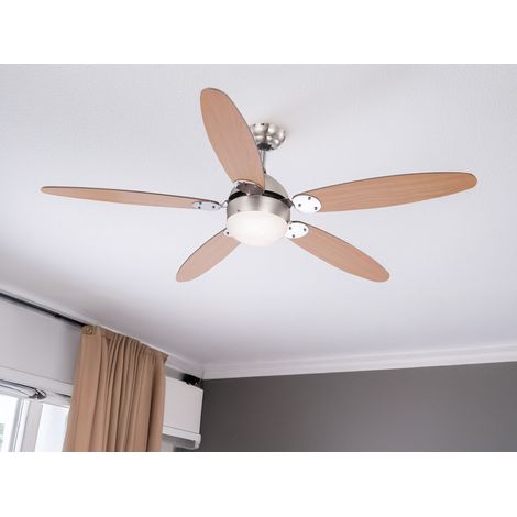 Deckenventilator AZURA mit Licht und Zugschalter leise, 2 Flügelfarben, Ø132cm (1/5)