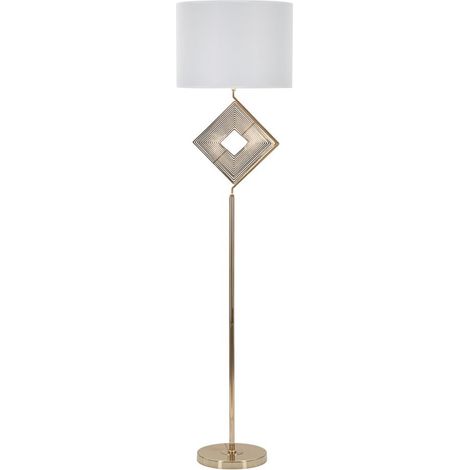 Lampada da terra Move in ferro oro con elemento geometrico a rombo e paralume bianco