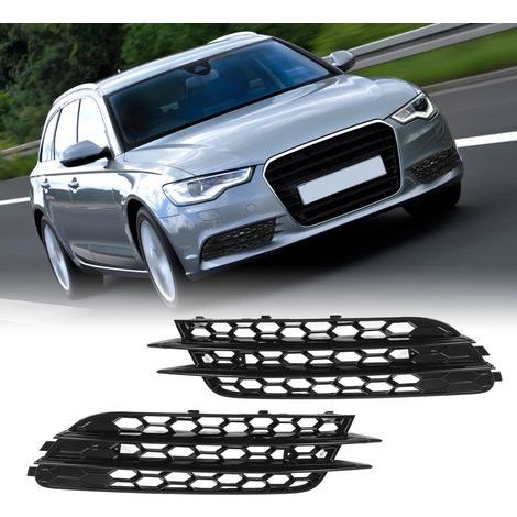 Rejilla para faros antiniebla delanteros de 2 piezas, izquierda y derecha, estilo RS6, negro brillante, para Audi A6 C7 2012-2015 (1/5)