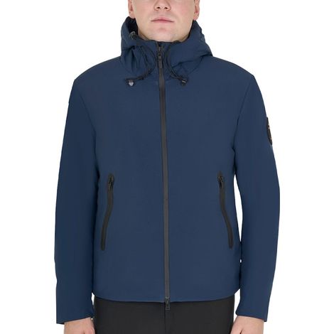 XL, Nero: Giacca da uomo in tessuto antivento e idrorepellente con cappuccio e zip frontale