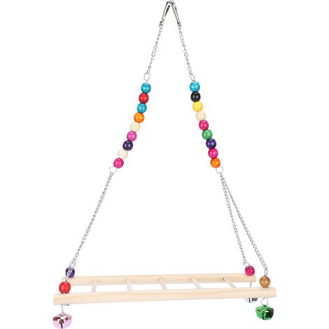 Oiseau en bois naturel poulet balançoire échelle support jouets perles colorées mâcher mordre jouer (1/5)