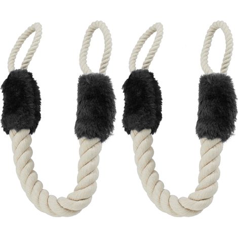 Relaxdays Rope Door Stoppers, Set of 2, 60 cm Long, Handle Blocker, Protection for Kids & Pets, Cotton Cord, Cream/Black (1/5)