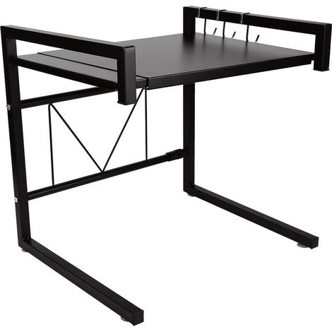 1 Étagère micro-ondes extensible, support cuisine réglable 40-65cm, organisateur four grille-pain noir (1/5)