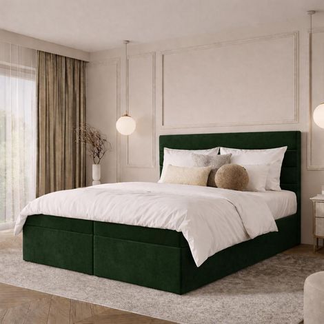Sofello Boxspringbett BELLA ohne Füße – Inklusive Taschenfederkernmatratze – Luxus & Komfort vereintGrün Velours Samtbett ohne Füße (1/5)
