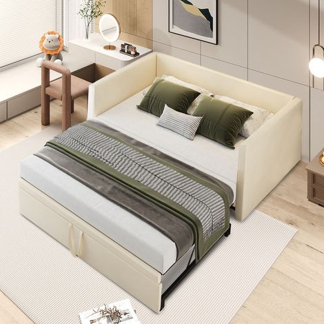 Sunfecili – Canapé-lit gigogne 90/180x200 – Lit rembourré en velours doux – Sommier à lattes – Transformable pour petits espaces