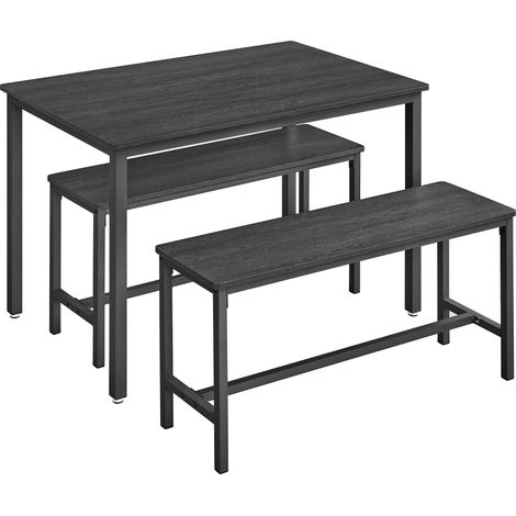 VASAGLE Table à Manger avec 2 Bancs, Ensemble de 3 Meubles, Table de Salle à Manger de 70 x 110 x 75 cm, 2 Bancs de 30 x 97 x 50 cm, Cadre en Acier, Noir