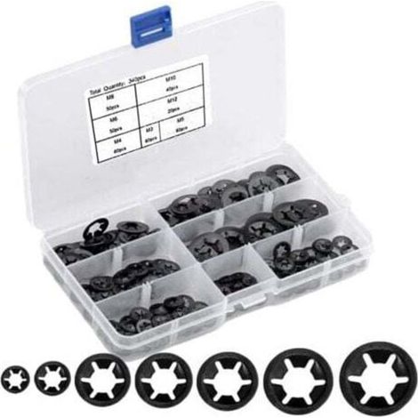 340-piece M3/M4/M5/M6/M8/M10/M12 lock washers with box, internal toothing, clamping washers, safety washer assortment, black MUMU