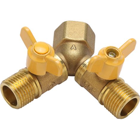 Diviseur de Robinet Double pour Jardin en Cuivre G1/2 avec Raccord Double Robinet et 2 Valves (1/5)