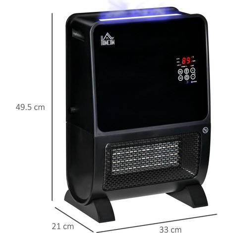 Chauffage électrique 2 en 1 avec humidificateur, lumière LED 3 couleurs, minuterie et télécommande, 33 x 21 x 49,5 cm, noir (1/5)