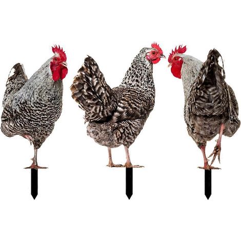 Lot de 3 piquets décoratifs pour poules de jardin, à planter dans le sol, avec panneau décoratif.-11.76X27CM