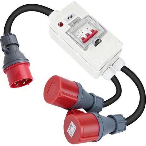 CEE Adaptateur 32A vers 16A avec disjoncteur adaptateur courant fort couplage 5P 32A vers prise 5P 16A connecteur un-à-deux IP66 H07RN-F 5 2.5mm²22.5cm câble (1/5)