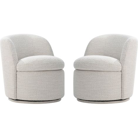 Lot De 2 Fauteuils Baquet Pivotants CHITA, Sièges Rembourrés Confortables En Fausse Angora Certifié FSC, Pour Salon-Blanc (1/5)