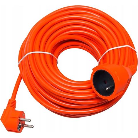 50 m câble de rallonge de terre pour extérieur 3 x 0,75 mm², prise de sécurité, prise coude orange, pour jardin, chantier, garage, outils électriques
