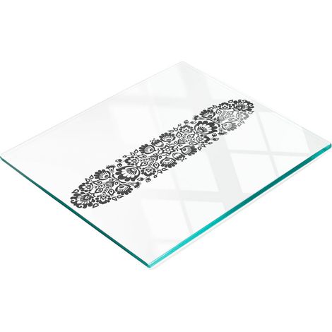 Tablero decorativo multifuncional de vidrio templado con dise帽o de flores folcl贸ricas, 60x52 cm.