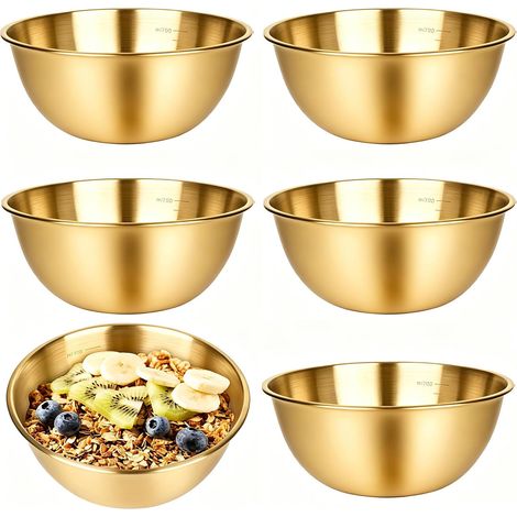 6 pièces Cul de Poule Inox, Bol Inox, Bols Mélangeurs En Acier Inoxydable, saladier, Avec Mesure Bol En Bols, Pour La Cuisine (16.8cm) (1/5)