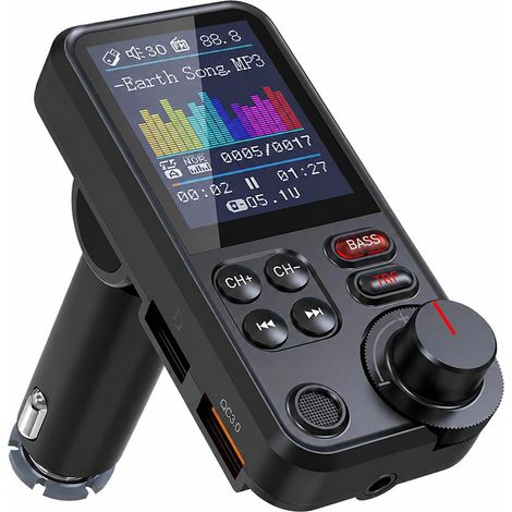 Radio para coche BT93 con Bluetooth, función manos libres, reproducción de MP3, puerto USB, sonido HiFi sin pérdidas, ecualizador de graves y transmisor FM Bluetooth. (1/5)