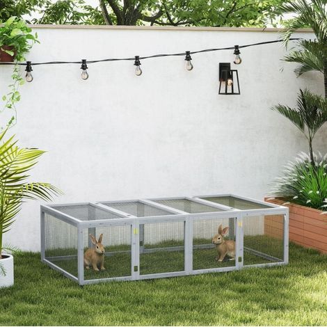 Recinto per piccoli animali 181x100x48 cm, ampio spazio, doppio coperchio, legno grigio (1/5)