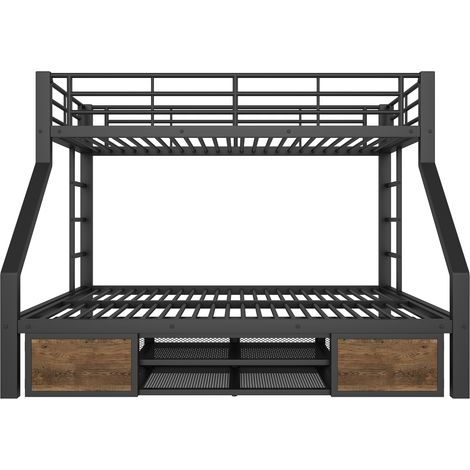 Kinder-Etagenbett aus Metall und MDF, Schwarz, mit Schuhregal und Stauraum (1/5)