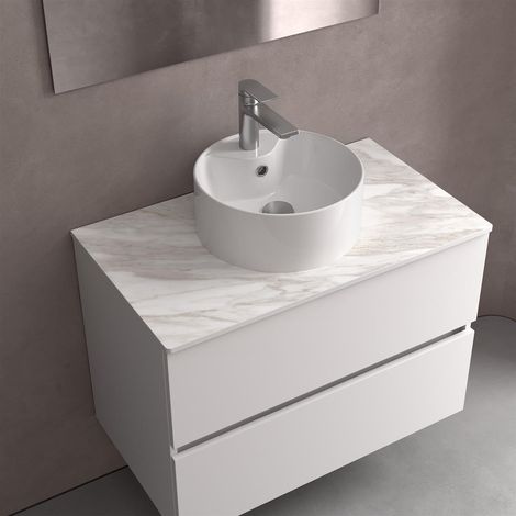 Lavabo à poser LISBOA sans siphon ni bonde à clapet PORCELAINE BLANCHE Ø 360 x 140 mm (1/2)