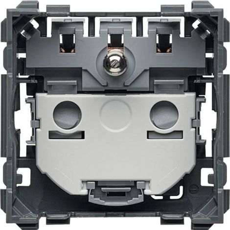 Hager – Prise de courant affleurante 2P+T 16A 250V – IP21 – 2 modules – Bornes QuickConnect – Finition gris RAL 7011