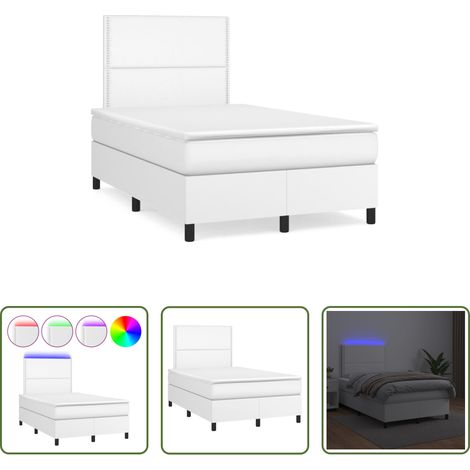 Sommier tapissier - Sommier à lattes de lit matelas LED blanc 120x190 cm similicuir (1/5)