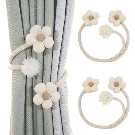 2 Anneaux Modes Embrasses à Rideaux, Embrasse pour Rideaux, Réglables Attache Rideaux Fenetre, Embrasses De Rideaux Bohème en Coton Macramé, Attache Rideau pour Décoration De Maison, Bureau Etc (1/5)