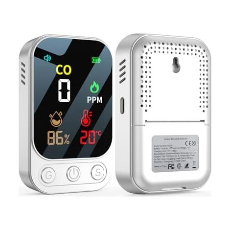 Détecteur de monoxyde carbone portable 3 en 1, détecteur rechargeable avec affichage la température et l'humidité, pour maison, caravane, le -