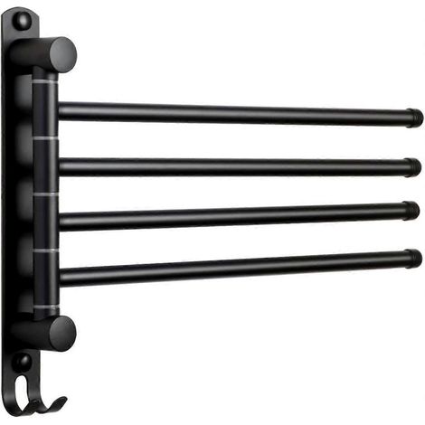 Porte-serviettes mural noir à 4 barres pivotantes à 180° en acier inoxydable SUS304, 32 cm de hauteur, pour salle de bain ou cuisine. (1/5)
