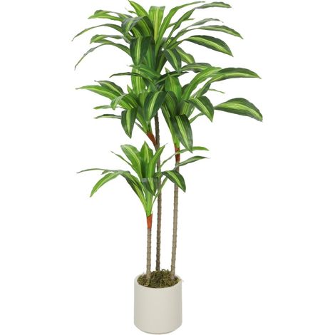 Árbol artificial Dracaena 120 cm con troncos flexibles y maceta blanca (1/5)