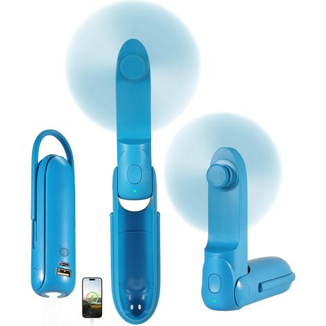Ventilateur Portable 3 en 1 Rechargeable USB, Lampe Torche et Mini Ventilateur Pliable,Bleu (1/5)