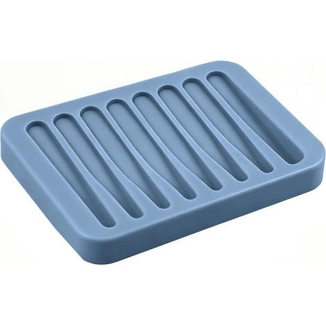 Porte savon en silicone bleu pour salle de bain, douche, porte savon auto drainant antidérapant pour garder les barres de savon sèches propres, prolonger la durée de vie, convient pour salle de bain (1/5)