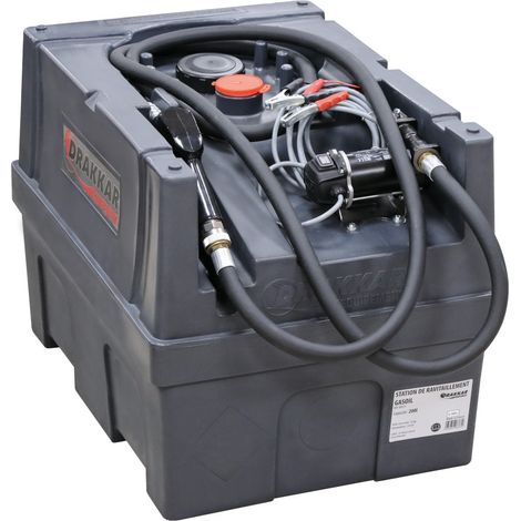 Drakkar Equipement – Cuve de ravitaillement gasoil 200L en polyéthylène – Pompe électrique 12V 45L/min avec pistolet automatique – 8373