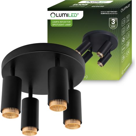 Deckenleuchte mit 4 GU10-Fassungen, ELIGIS Schwarz, LUMILED
