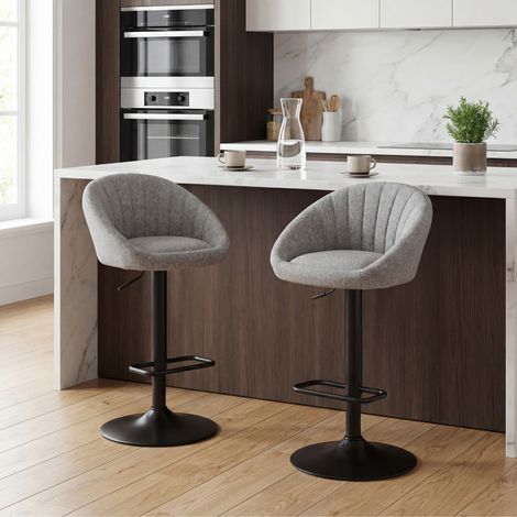 Wahson Tabouret de Bar en Tissu, Chaise de bar Lot de 2 Chaise Haute Cuisine Réglable Tabouret pour Bar/Cuisine, Gris